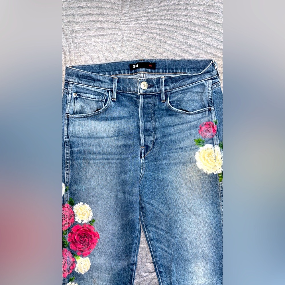 3x1 NYC Painted Flowers Jean - Picture 3 of 4